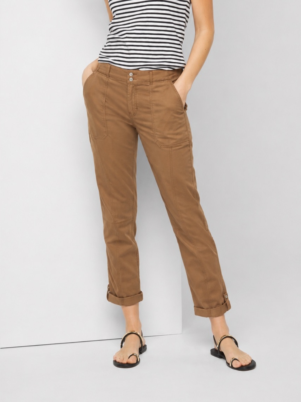 White House Black Market Tan Mid-Rise Straight Crop Pants